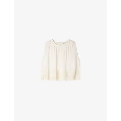 Sandro Womens  Sleeveless Cropped Woven Top In White