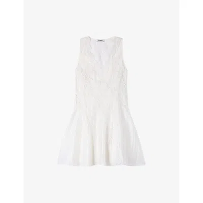 Sandro Womens White Sleeveless V-neck Linen-blend Mini Dress