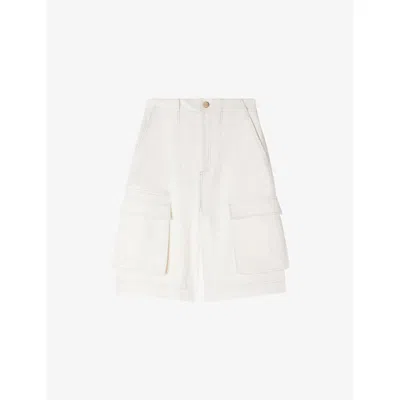 Sandro Womens White Wide-leg High-rise Cotton Bermuda Shorts