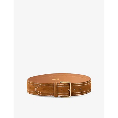 Sandro Womens Wide Buckle Suede Belt Naturels