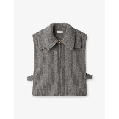 Sandro Womens Zipped Trucker Wool Collar Grey In Gray