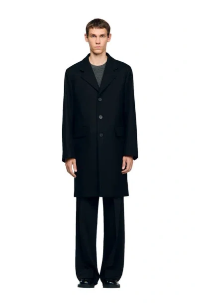 Sandro Wool And Cashmere Coat In Black