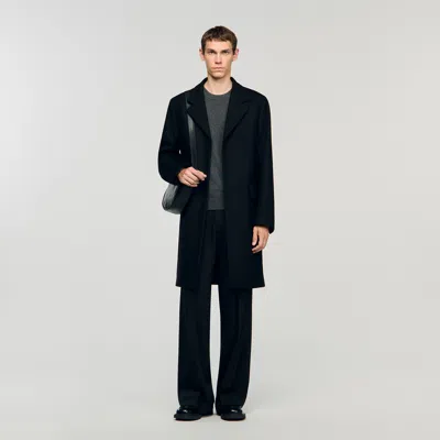 Sandro Wool And Cashmere Coat In Black