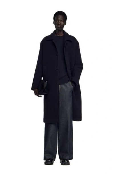 Sandro Wool And Cashmere Coat In Blue