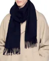 Sandro Wool & Cashmere Fringe Trimmed Scarf In Navy Blue