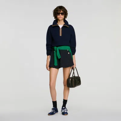 Sandro Wool And Cashmere Half-zip Jumper In Blue