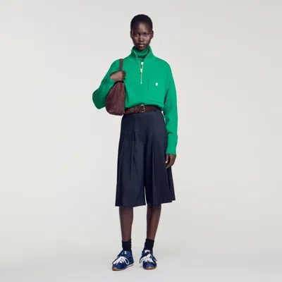 Sandro Wool And Cashmere Half-zip Jumper In Green