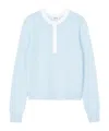 Sandro Womens Bleus Contrast-trim Round-neck Cashmere And Wool Jumper In Blue