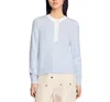 Sandro Womens Bleus Contrast-trim Round-neck Cashmere And Wool Jumper In Sky Blue