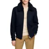 Sandro Wool Aviator Jacket In Navy Blue