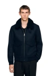 Sandro Wool Aviator Jacket With Shearling In Black