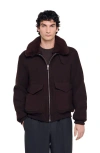 Sandro Mens Chocolate Shearling-collar Wool-blend Aviator Jacket In Brown