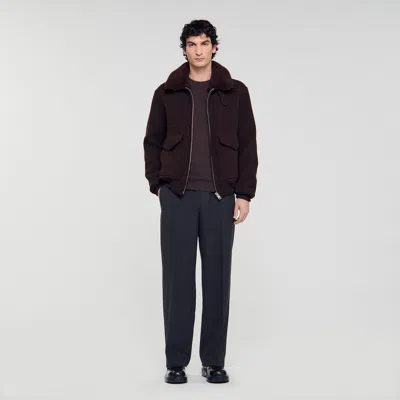 Sandro Wool Aviator Jacket With Shearling In Brown