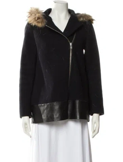 Pre-owned Sandro Wool Biker Jacket In Black