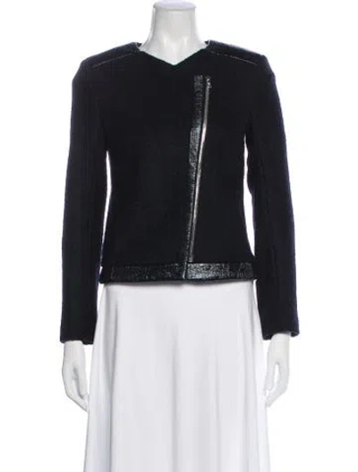 Pre-owned Sandro Wool Biker Jacket In Blue