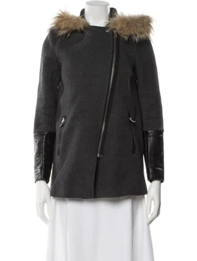 Pre-owned Sandro Wool Biker Jacket In Gray