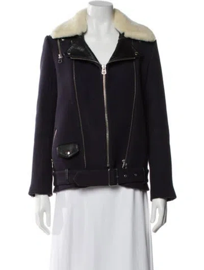 Pre-owned Sandro Wool Biker Jacket In Purple