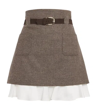 Sandro Wool-blend Belted Mini Skirt In Brown
