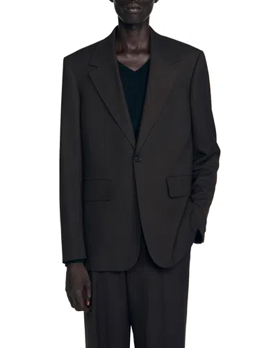 Sandro Wool Blend Classic Fit Suit Jacket In Black