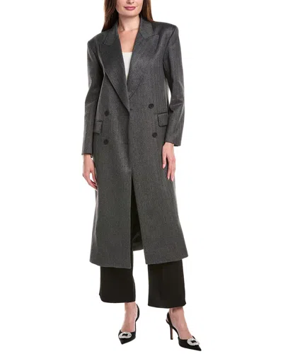 Sandro Fitted Double Breasted Coat In Gray