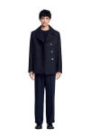 Sandro Wool Blend Pea Jacket In Navy Blue
