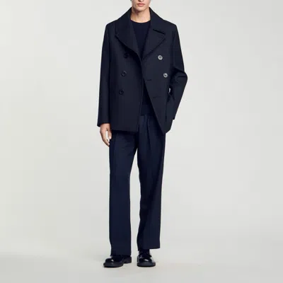 Sandro Wool Blend Peacoat In Navy Blue