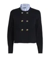 Sandro William Rib-knit Ruffled Collar Cardigan In Blue