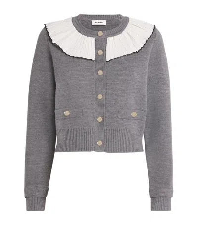 SANDRO WOOL-BLEND RUFFLE-COLLAR CARDIGAN