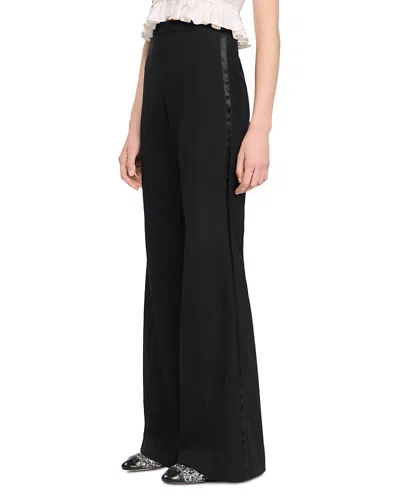 Sandro Wool Blend Satin Stripe Suit Pants In Black