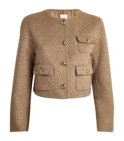 Sandro Wool-blend Stripe Cropped Jacket In Brown