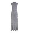 Sandro Womens Grey Studded Ruffled-hem Stretch Pointelle-knit Maxi Dress In Gray