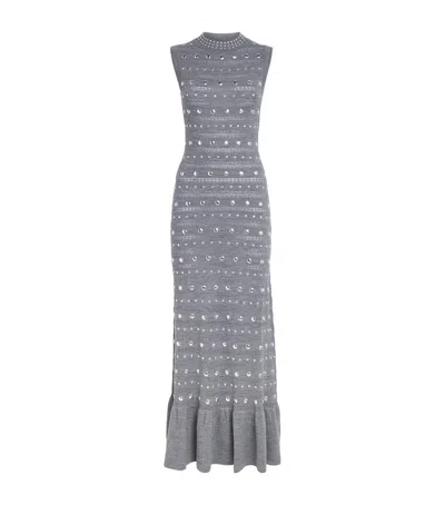 SANDRO WOOL-BLEND STUDDED MAXI DRESS