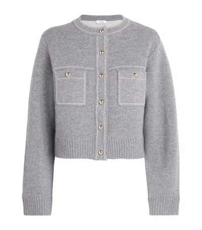 Sandro Wool-blend Topstitched Cardigan In Gray