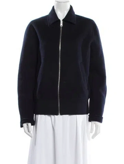 Pre-owned Sandro Wool Bomber Jacket In Blue