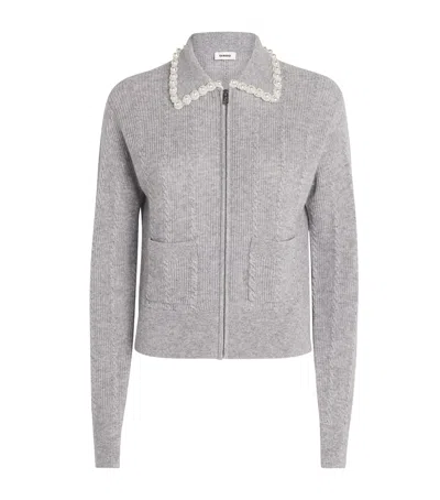 Sandro Wool-cashmere Beaded-collar Cardigan In Gray