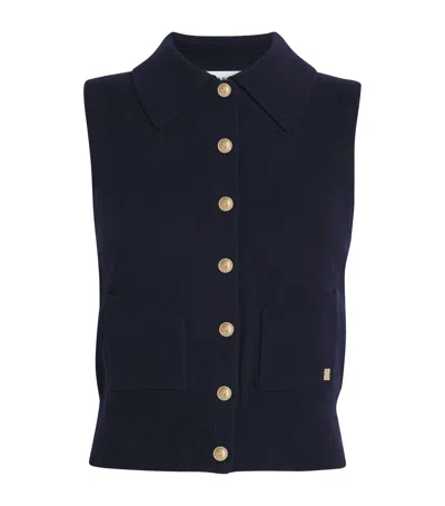 Sandro Wool-cashmere Buttoned Sweater Vest In Blue