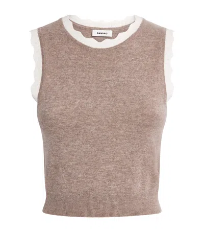 Sandro Wool-cashmere Cropped Tank Top In Pink