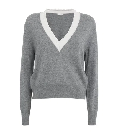 Sandro Wool-cashmere Ruffle-neck Sweater In Gray