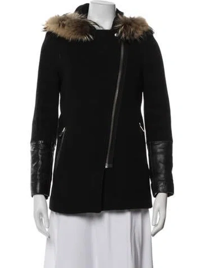 Pre-owned Sandro Wool Coat In Black