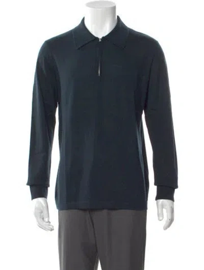 Pre-owned Sandro Wool Collar Polo Sweater In Blue
