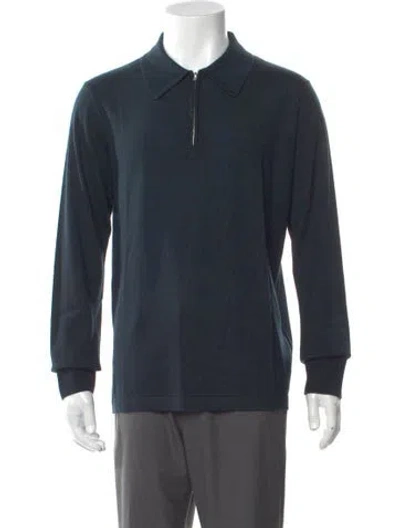 Pre-owned Sandro Wool Collar Polo Sweater In Blue