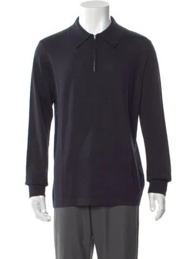 Pre-owned Sandro Wool Collar Polo Sweater In Blue