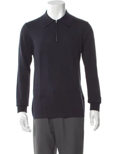 Pre-owned Sandro Wool Collar Polo Sweater In Blue