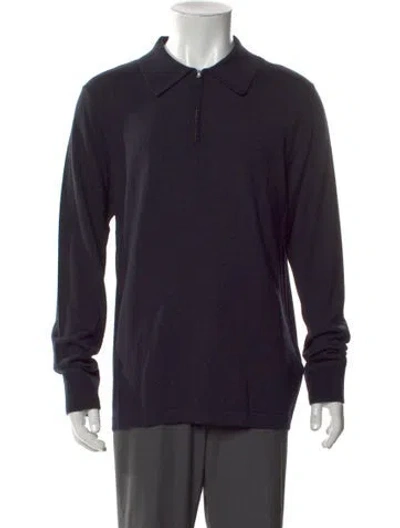 Pre-owned Sandro Wool Collar Polo Sweater In Blue