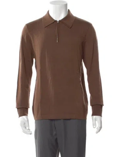Pre-owned Sandro Wool Collar Polo Sweater In Brown