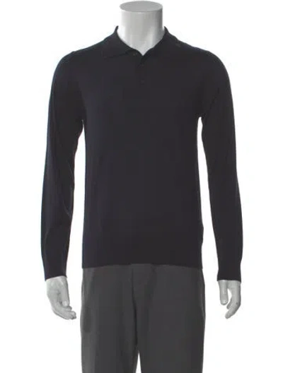 Pre-owned Sandro Wool Collar Polo Sweater W/ Tags In Blue