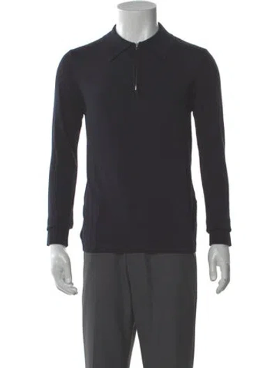 Pre-owned Sandro Wool Collar Polo Sweater W/ Tags In Blue