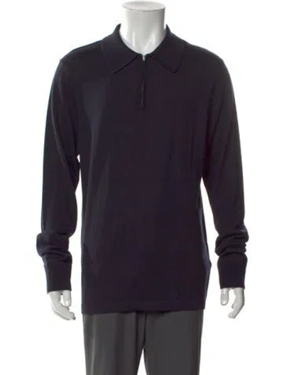 Pre-owned Sandro Wool Collar Polo Sweater W/ Tags In Blue