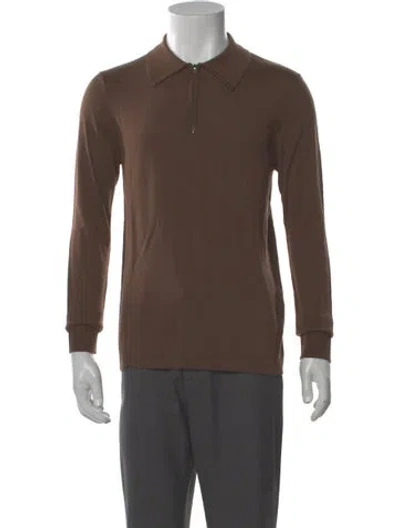 Pre-owned Sandro Wool Collar Polo Sweater W/ Tags In Brown