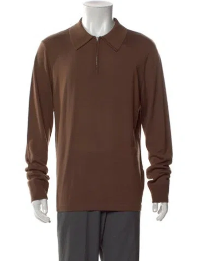 Pre-owned Sandro Wool Collar Polo Sweater W/ Tags In Brown